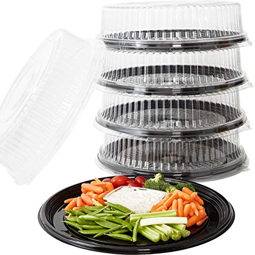 16" Catering Trays With Lids- Black - 5 Pack