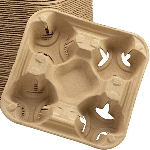 Brown Kraft 4 Cup Carrier - 8 ¾ x 8 ¾ x 1 ¾ inch - 25 Pack
