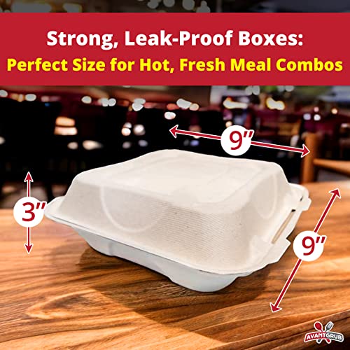 Brown Kraft Takeout Food Containers With Clamshell Hinged Lid - 9"x9"x3" - 25 Pack