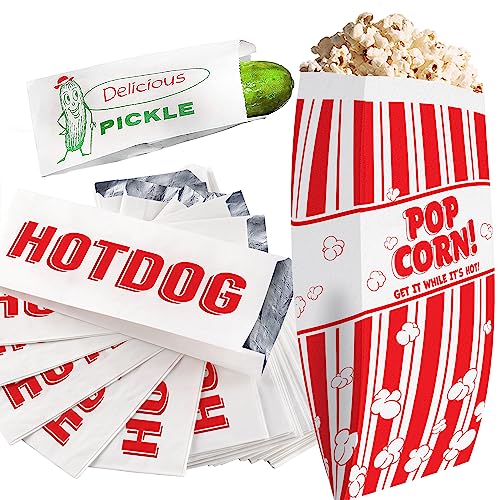 Red, White, Silver, Green Pickle, Hot Dog & Popcorn Bags - 2 oz - 50 Bags