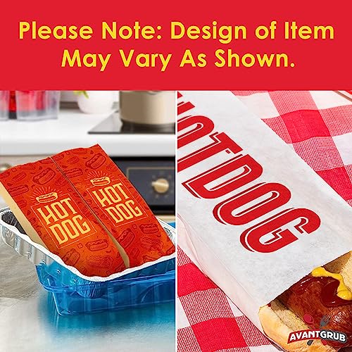 Silver W/ Red Text Foil Hot Dog Wrapper Sleeves - 9" x 3.5" - 50 Pack