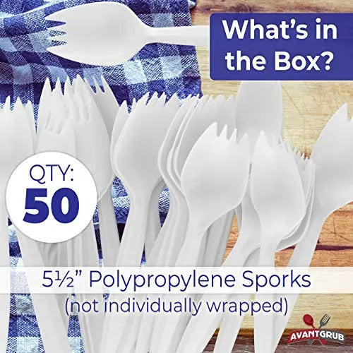 White Disposable Sporks - 5.5" - 50 Pack