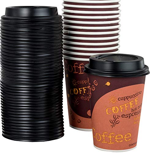 Coffee Design Coffee Cups & Recyclable Dome Lids - 12oz - 100 Of Each Pack