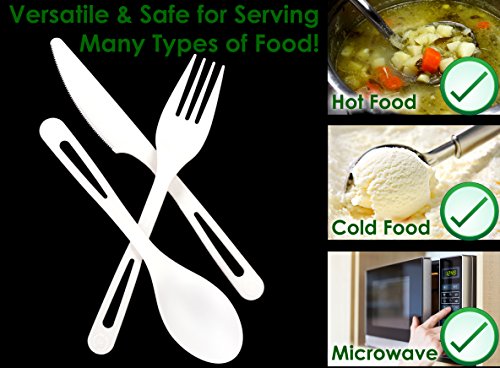 White Biodegradable Cutlery Combo(Fork, Knife, Spoon) - 25 Of Each Pack