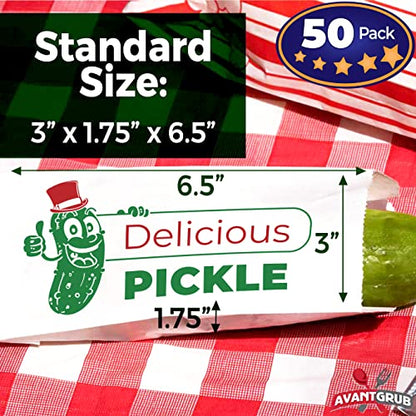 White W/ Red & Green Dill Pickle Bags - 6" - 50 Pack