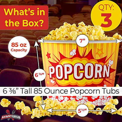 Yellow, White & Red Popcorn Buckets - 85oz - 25 Pack